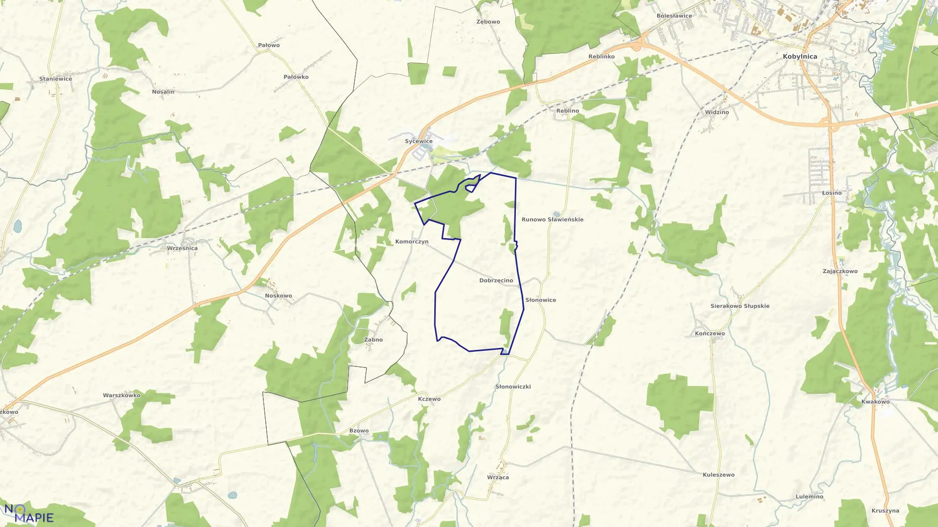 Mapa obrębu Dobrzęcino w gminie Kobylnica