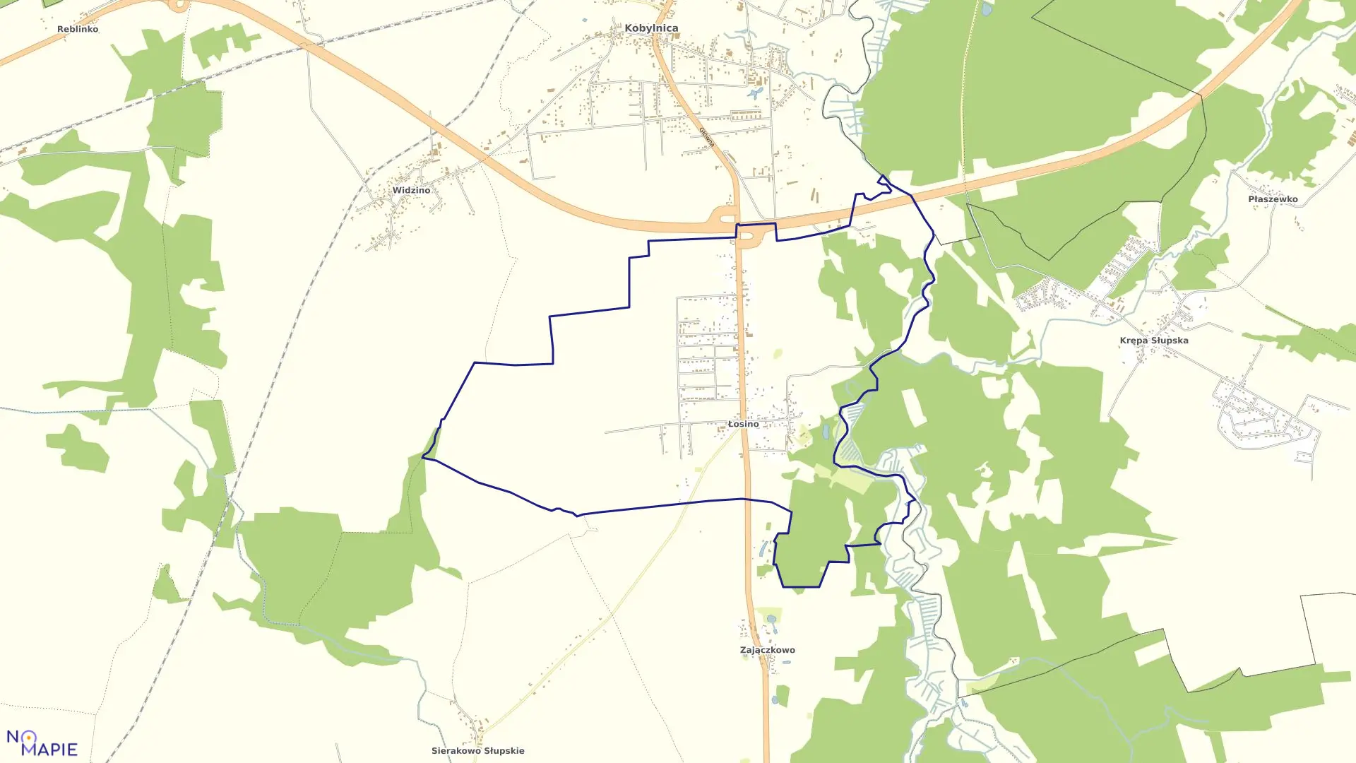 Mapa obrębu Łosino w gminie Kobylnica