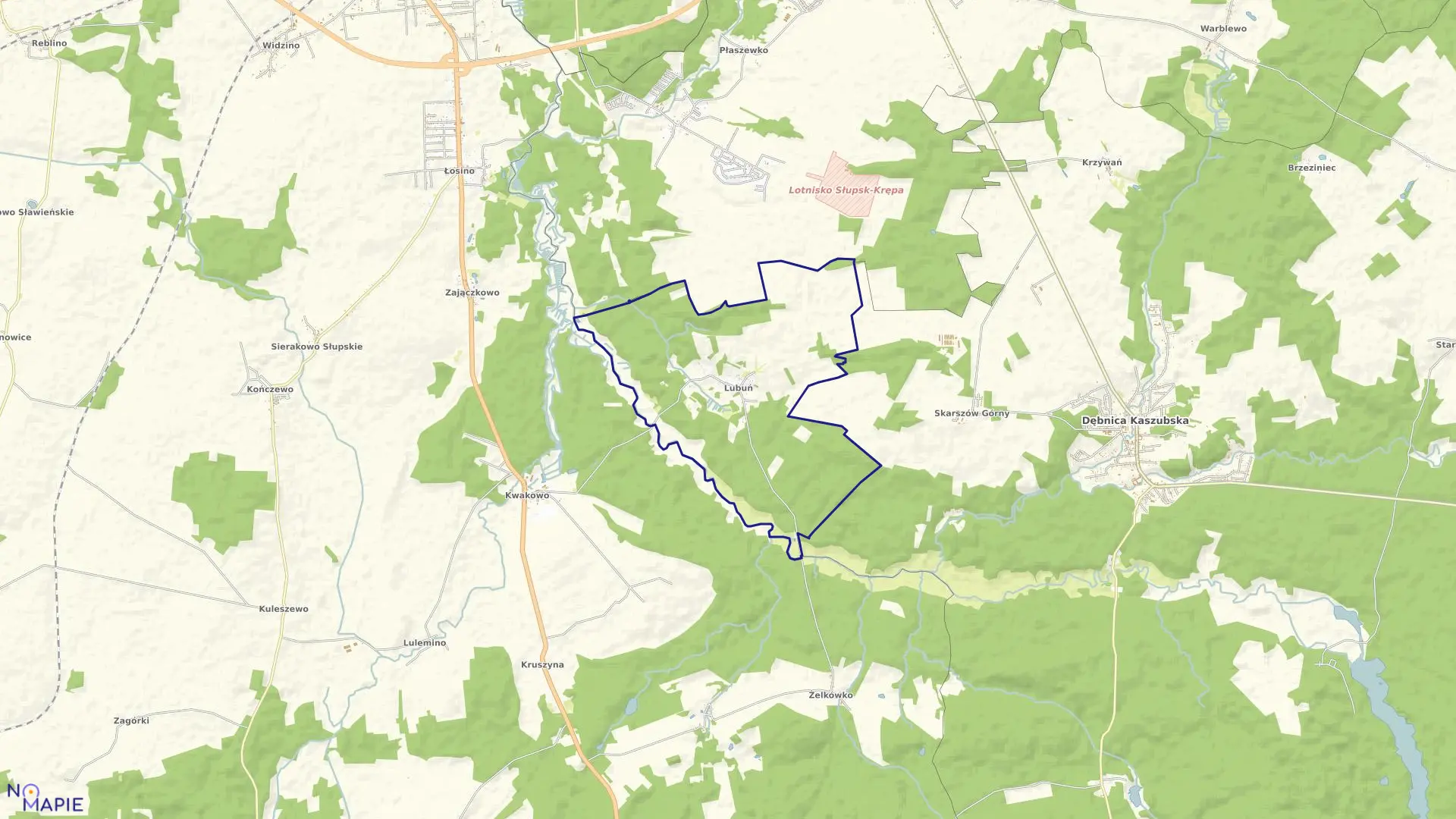 Mapa obrębu Lubuń w gminie Kobylnica