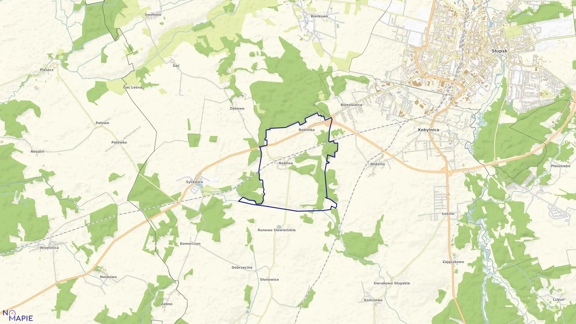 Mapa obrębu Reblino w gminie Kobylnica