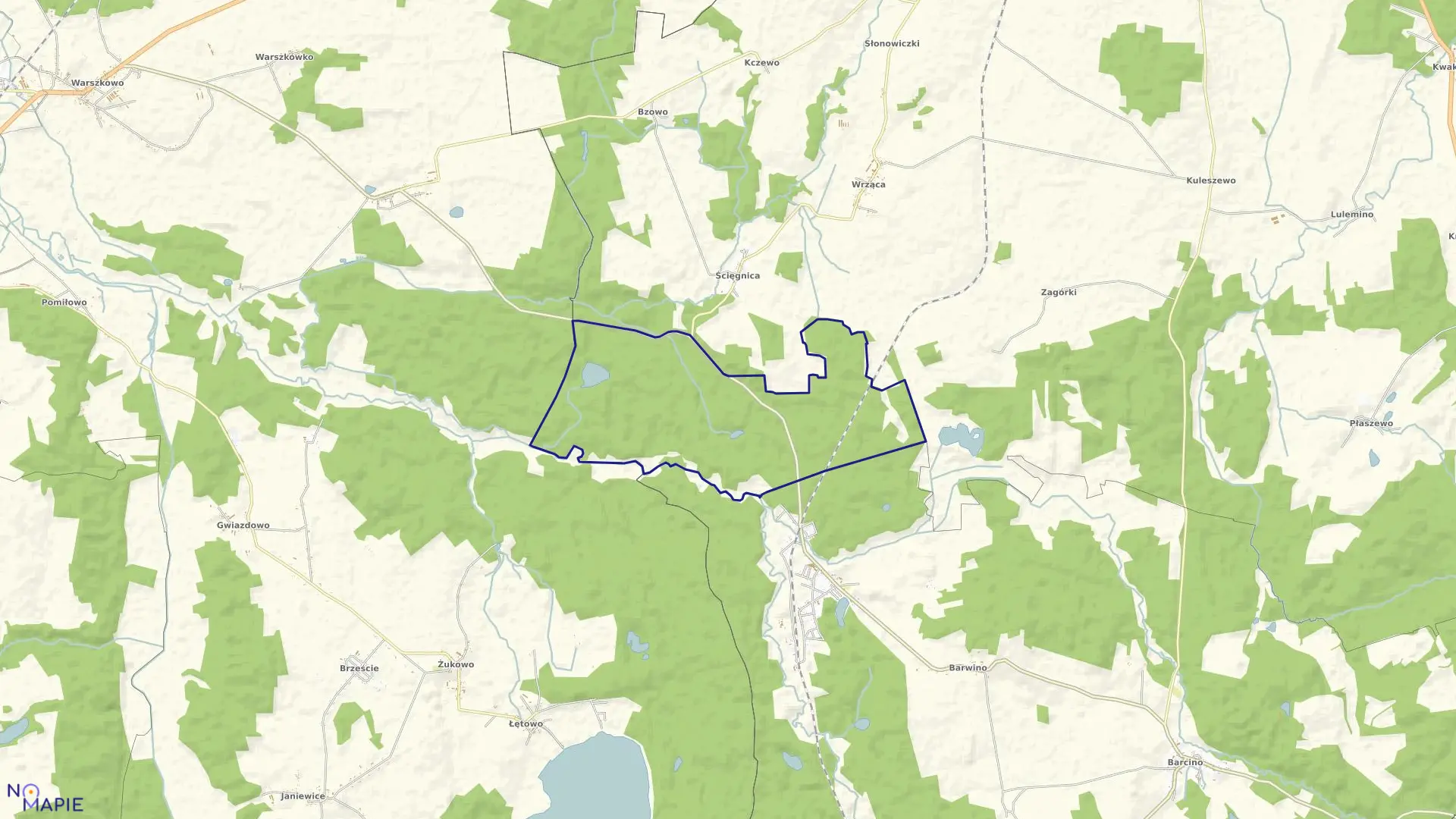 Mapa obrębu Ścięgnica Leśnictwo w gminie Kobylnica