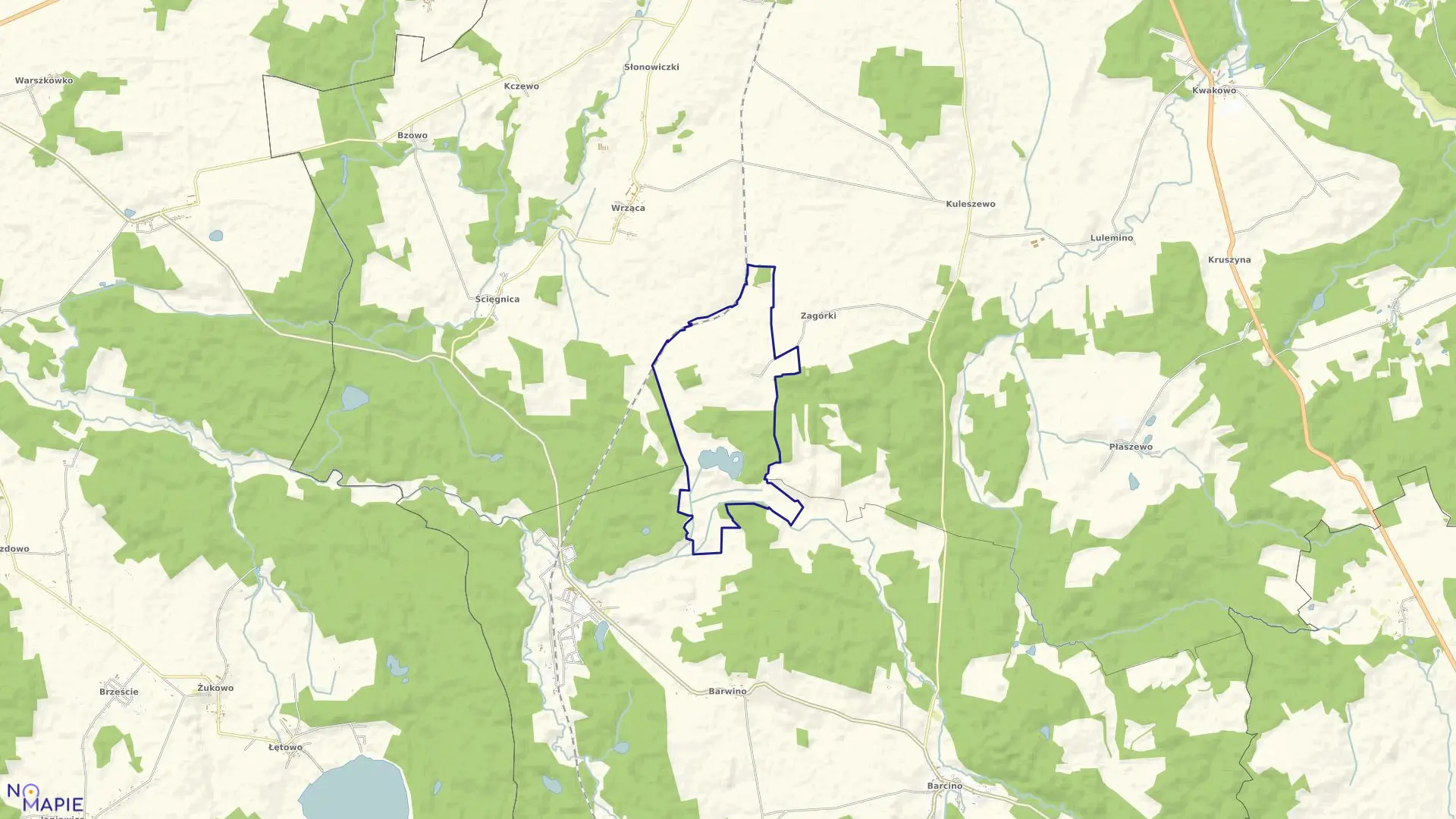 Mapa obrębu Zbyszewo w gminie Kobylnica